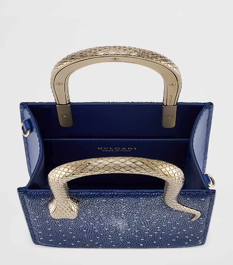 Blue Mini Galuchat Leather Serpentine Tote Bag