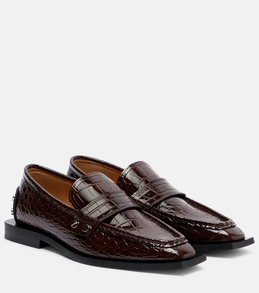Ganni - Studs croc-effect loafers