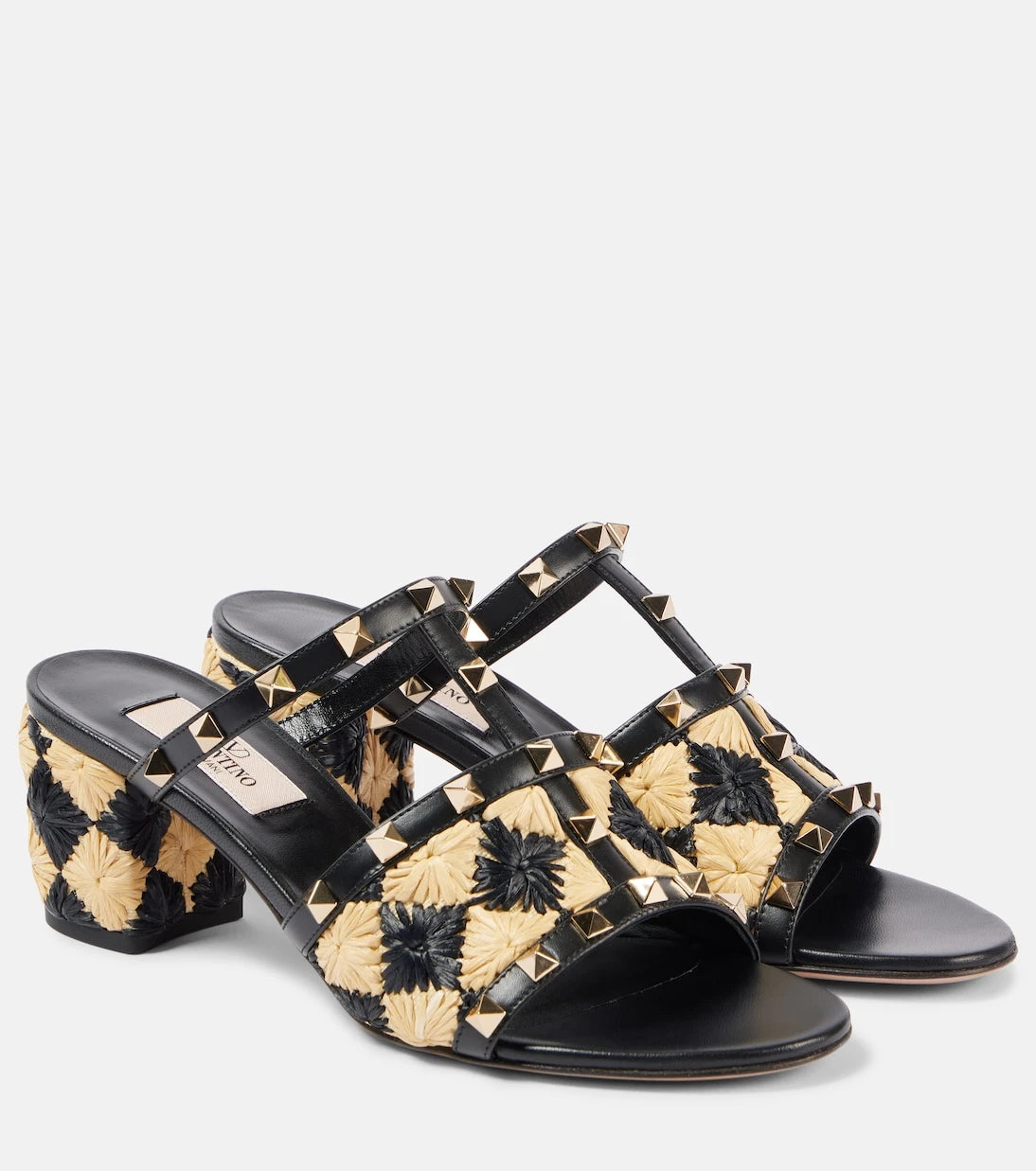 Valentino Garavani - Rockstud 60 raffia-effect mules