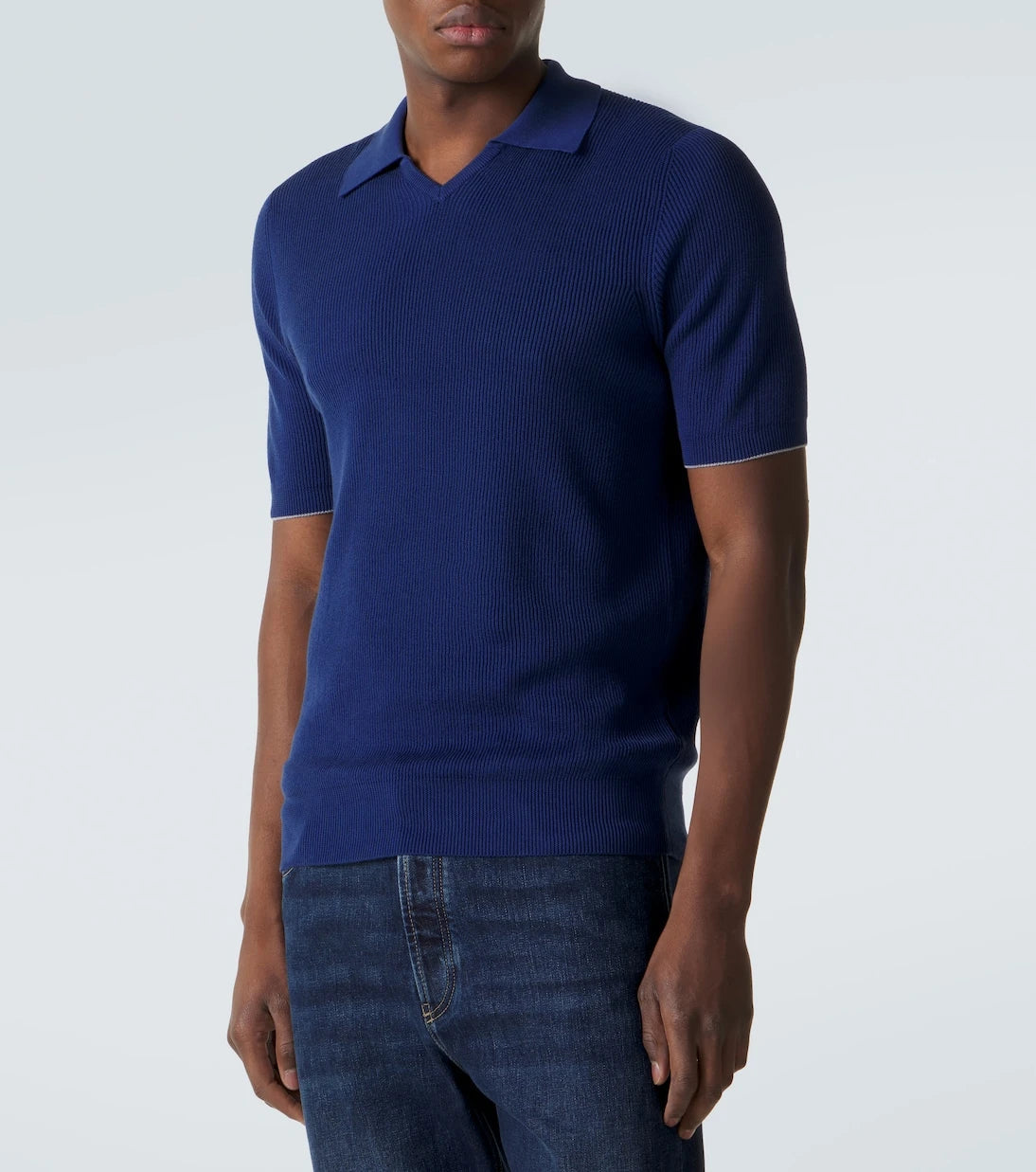 Brunello Cucinelli - Ribbed-knit cotton polo shirt