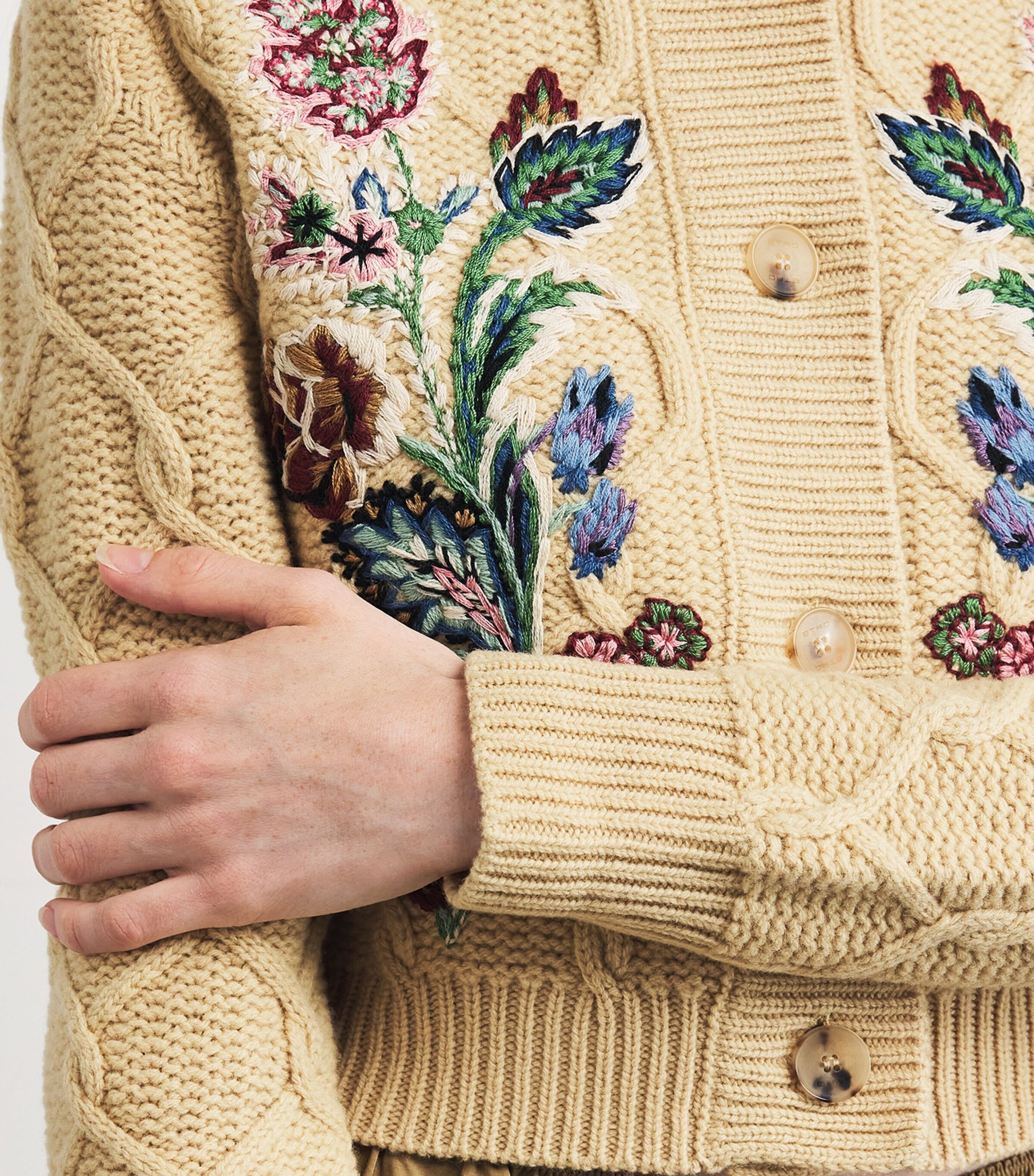 Yellow Wool-Cashmere Embroidered Cardigan