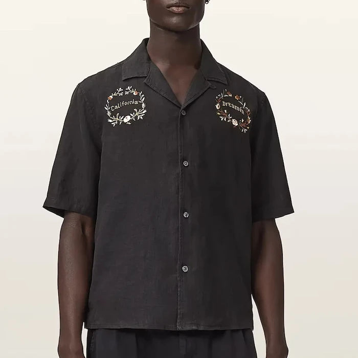 AllSaints риза мъжка от лен KLAVICLE