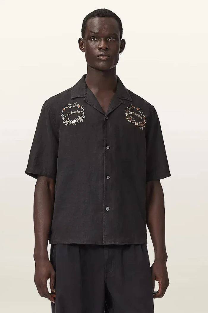 AllSaints риза мъжка от лен KLAVICLE