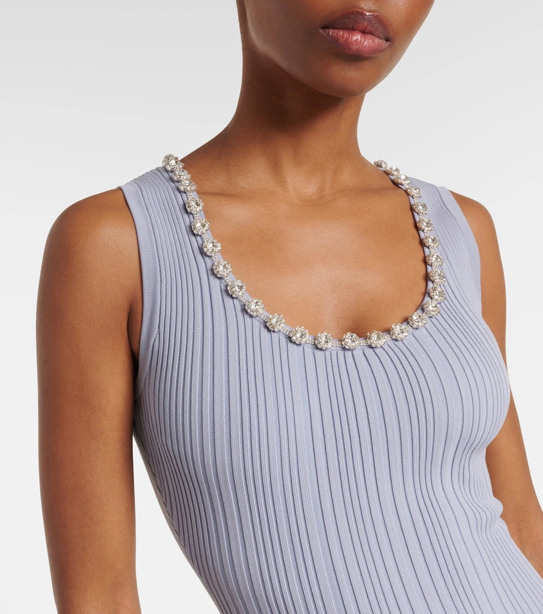Self-Portrait - Crystal-embellished ribbed-knit midi dress