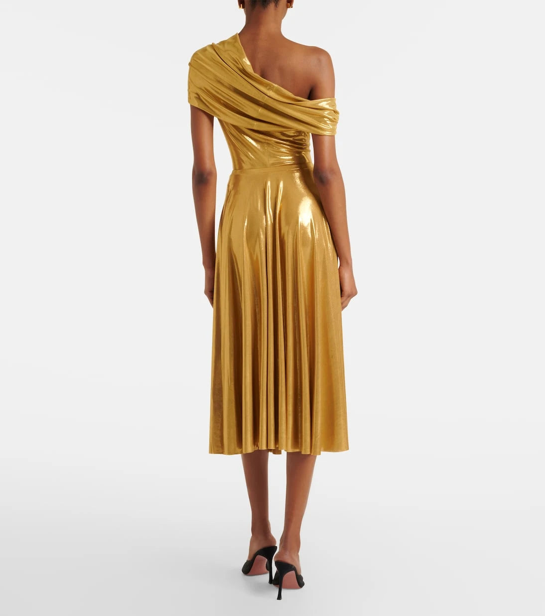 Norma Kamali - Pleated metallic midi skirt
