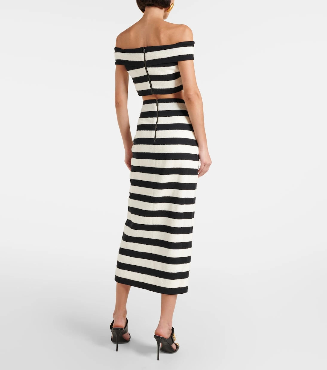 Balmain - Striped off-shoulder crop top