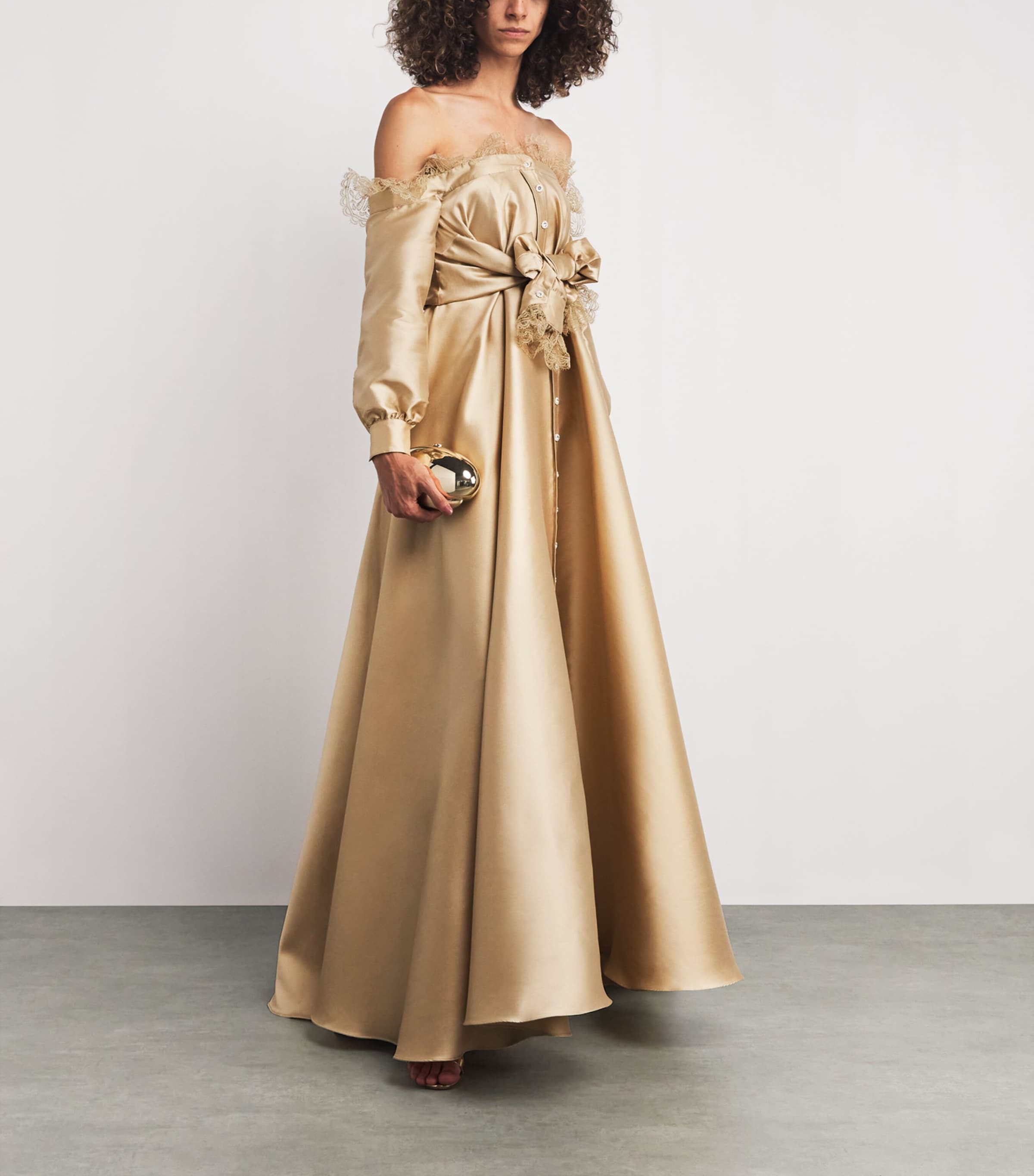 Alexis Mabille Gold Lace-Trim Kurkova Gown