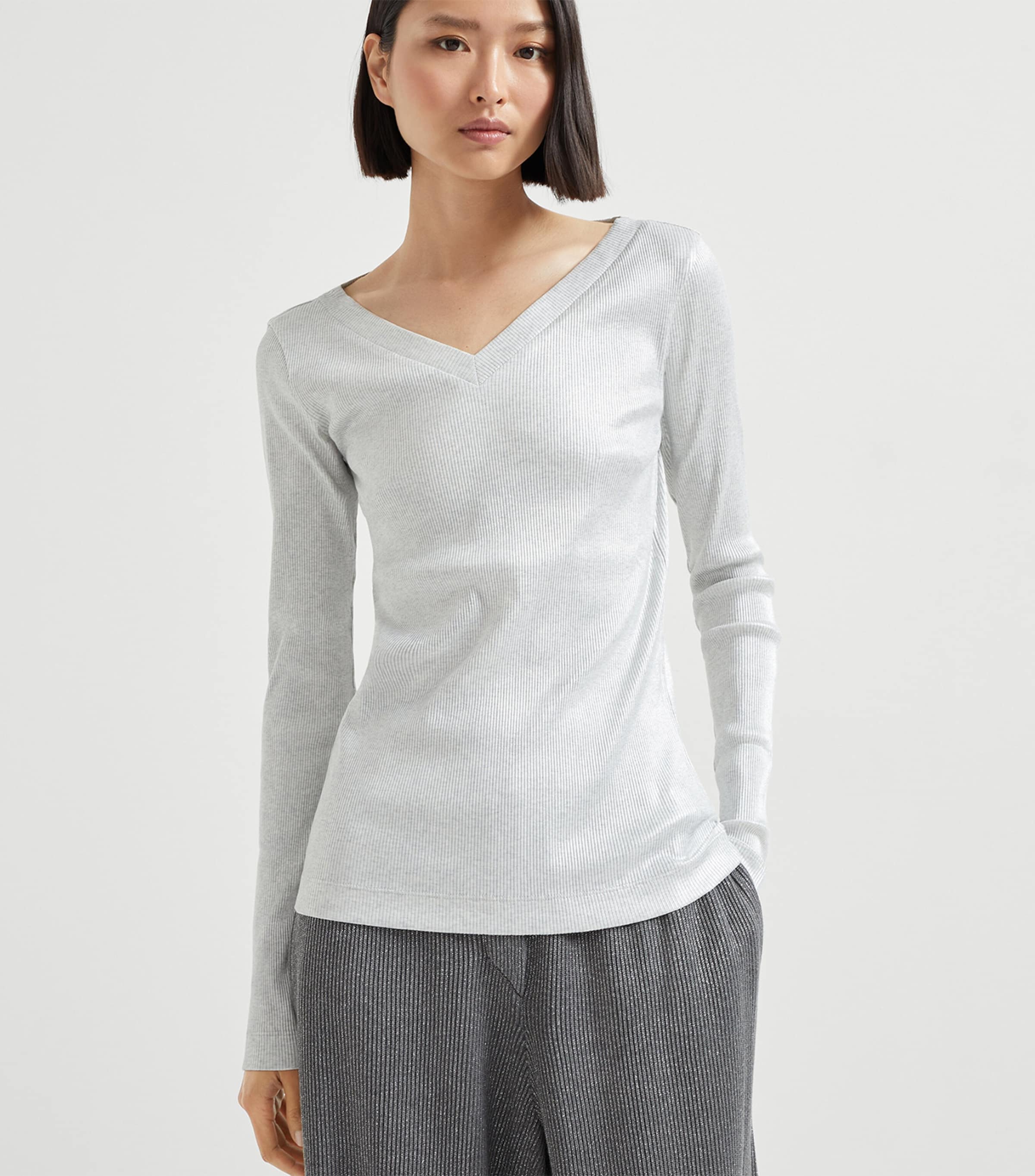 Beige Stretch-Cotton Monili Long-Sleeve T-Shirt
