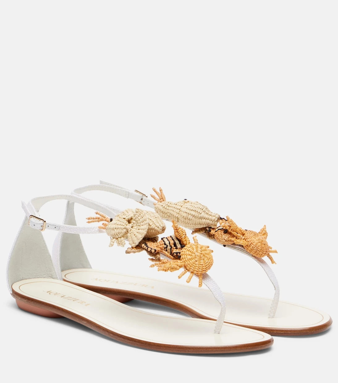 Aquazzura - Marea raffia and leather thong sandals