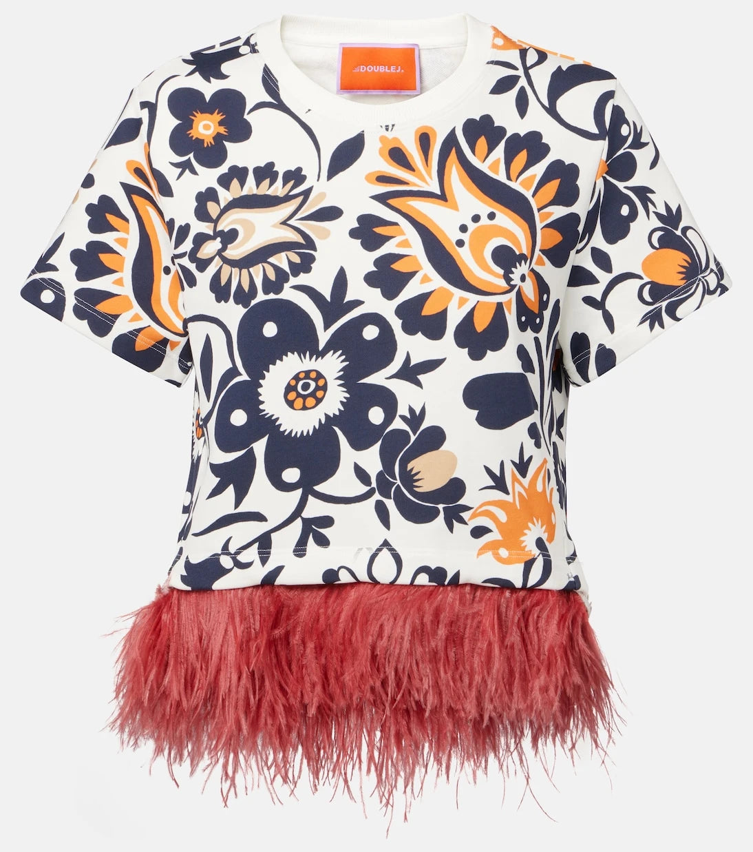 La DoubleJ - La Scala feather-trimmed cotton top