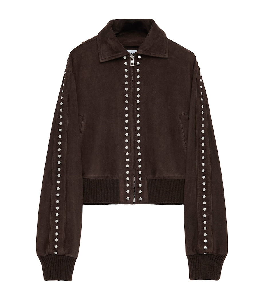 LOEWE Brown Suede Studded Bomber Jacket