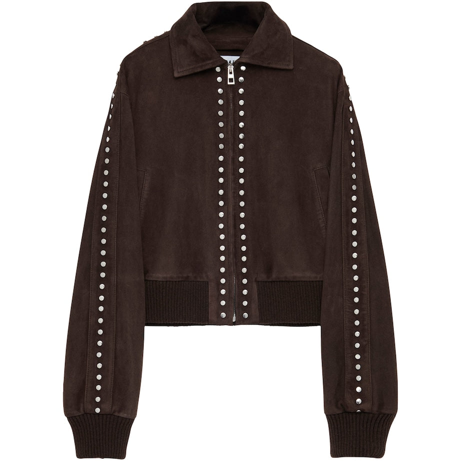 LOEWE Brown Suede Studded Bomber Jacket