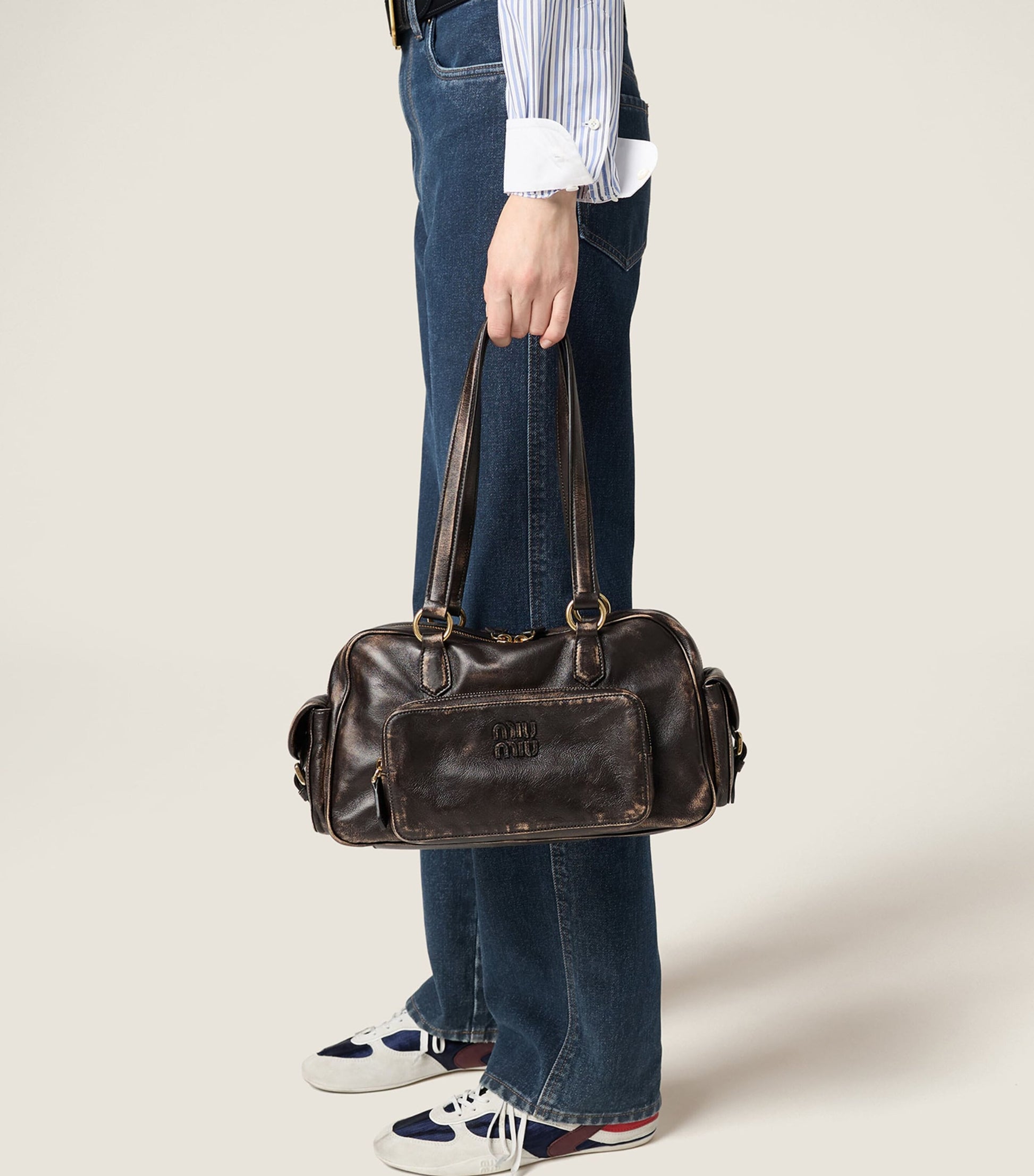 Nappa Leather Pocket Top-Handle Bag