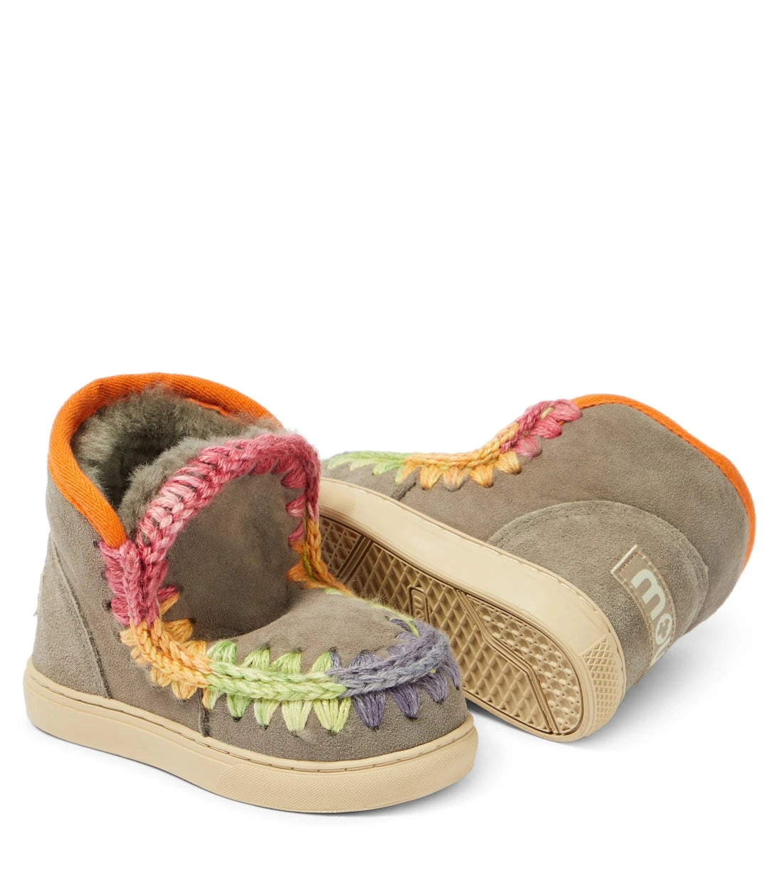 Mou Kids - Crochet-trimmed suede sneakers