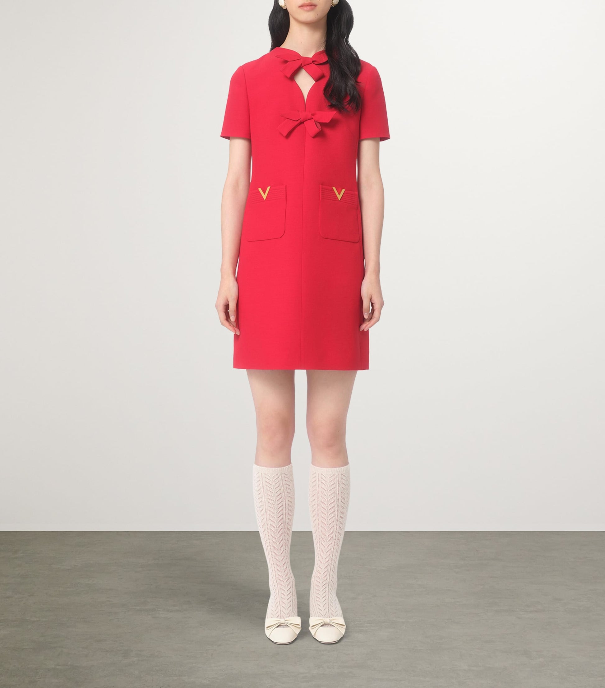 Valentino Red Virgin Wool-Silk Bow Mini Dress