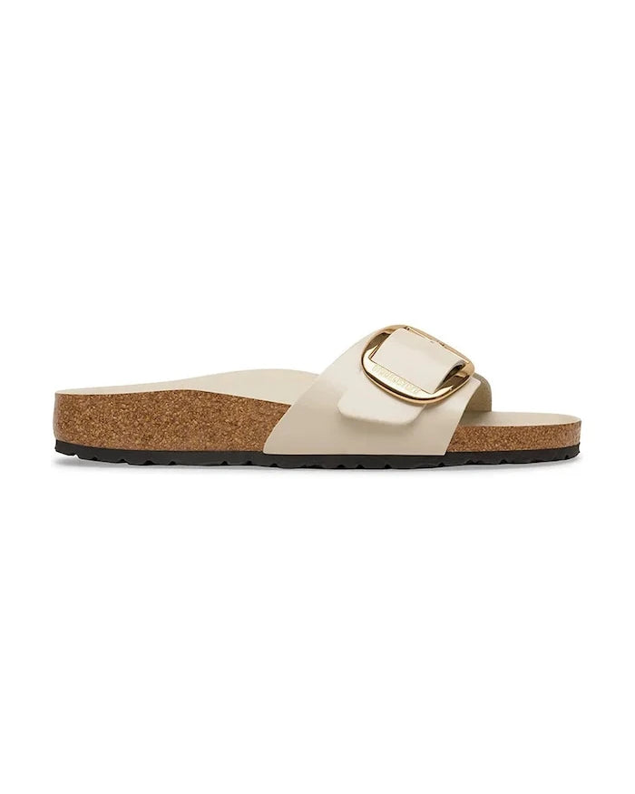Birkenstock düz tabanlı kadın deri terlik Madrid Big Buckle