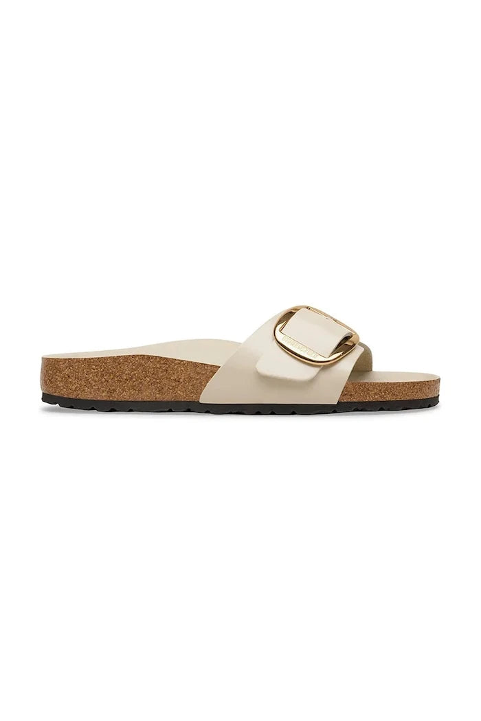 Birkenstock düz tabanlı kadın deri terlik Madrid Big Buckle