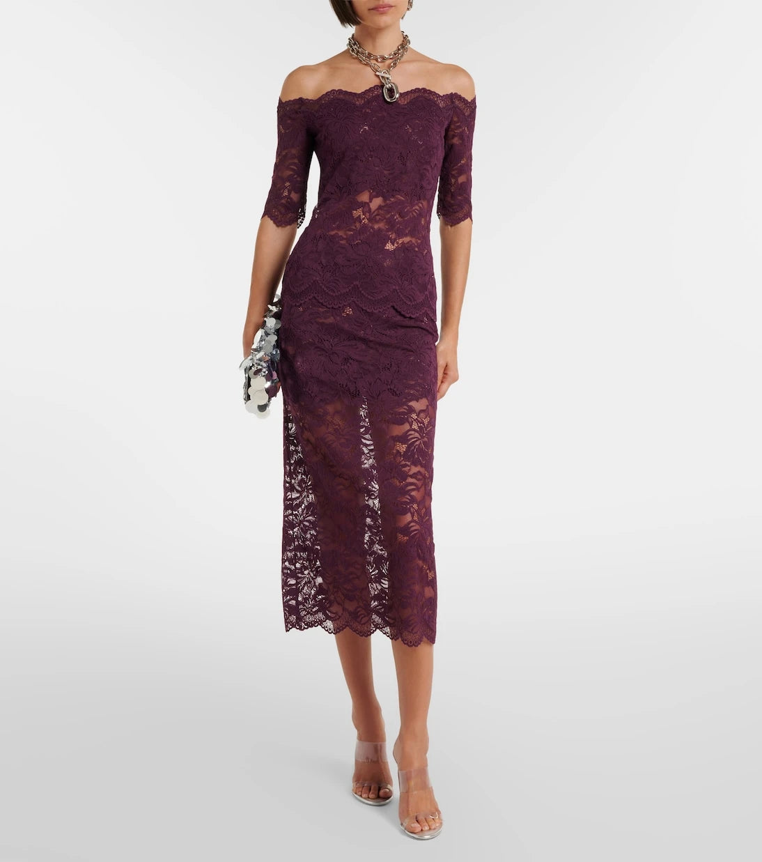 Rabanne - Floral lace midi skirt