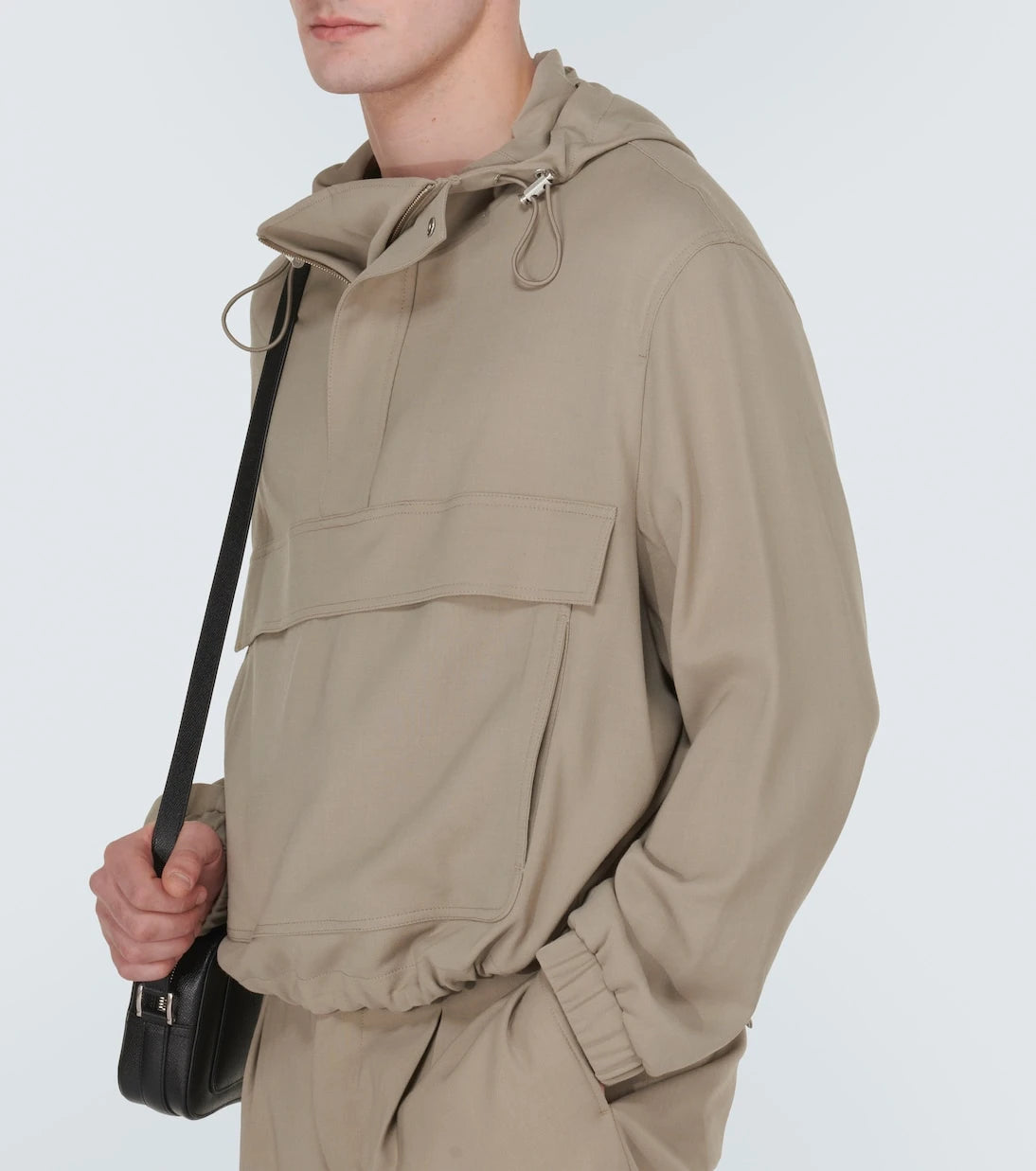 Ami Paris - Hooded half-zip twill jacket