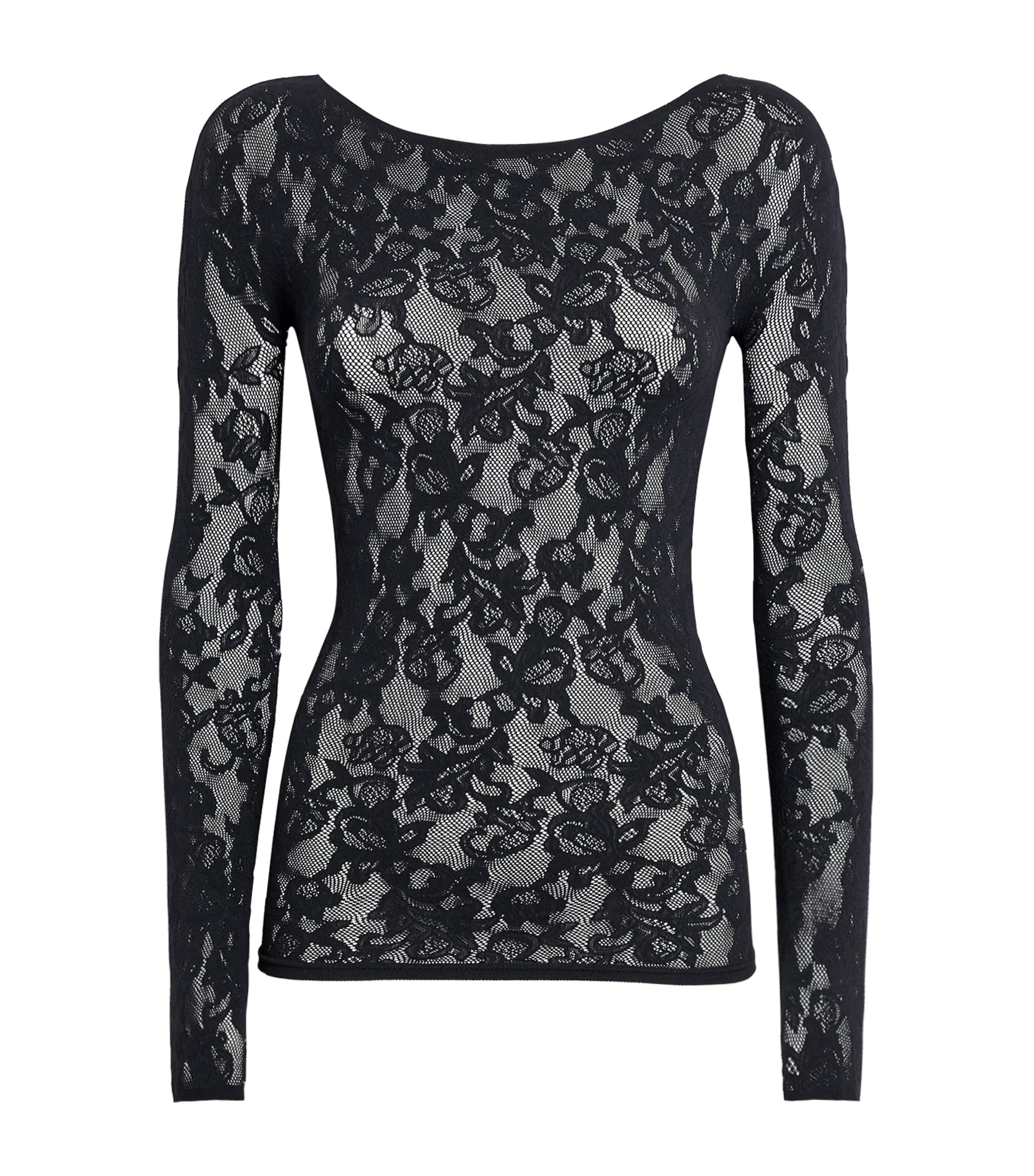 Skims Black Lace Boat-Neck Long-Sleeve T-Shirt