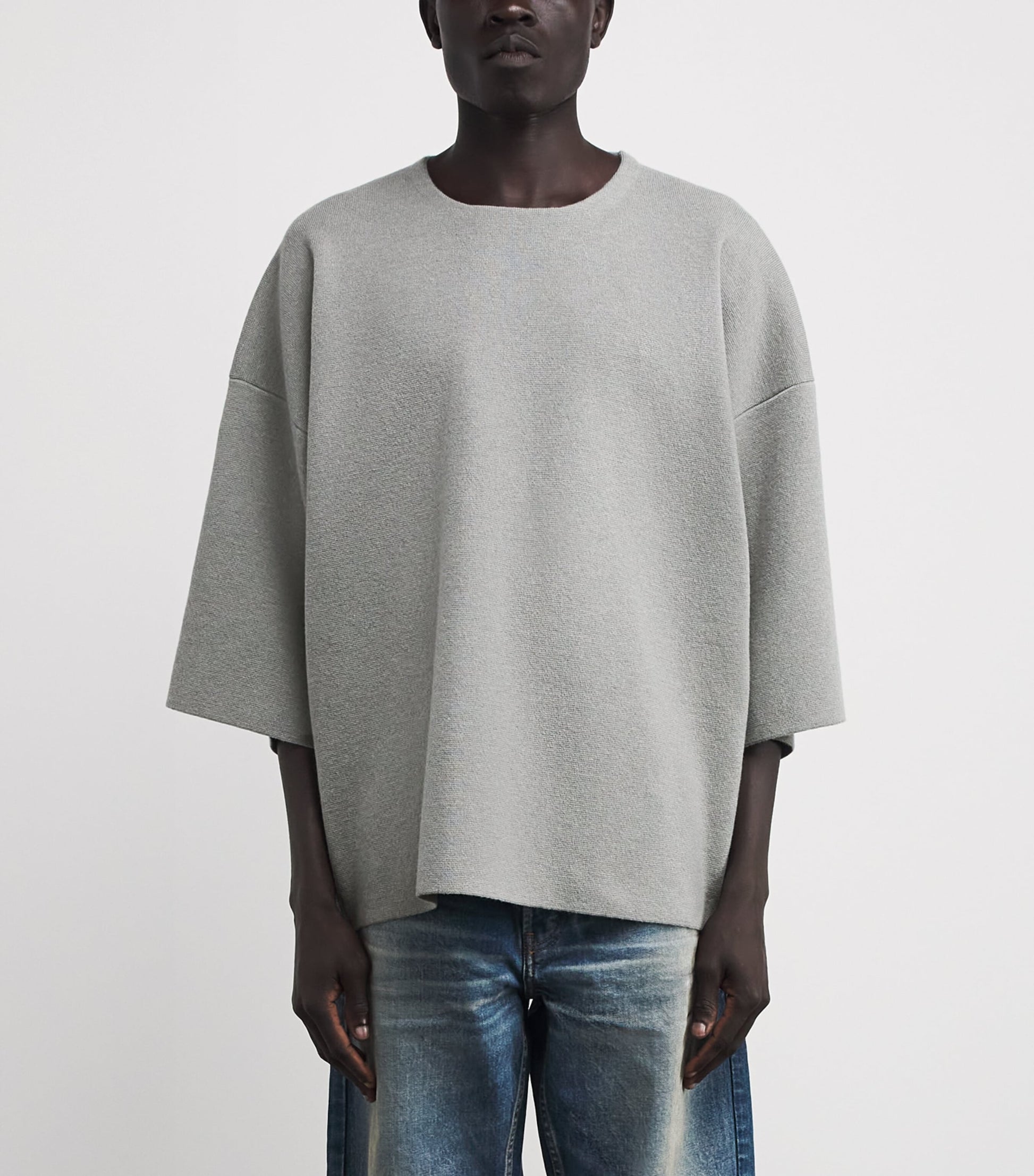 Grey Virgin Wool Milano Stitch Oversized T-Shirt