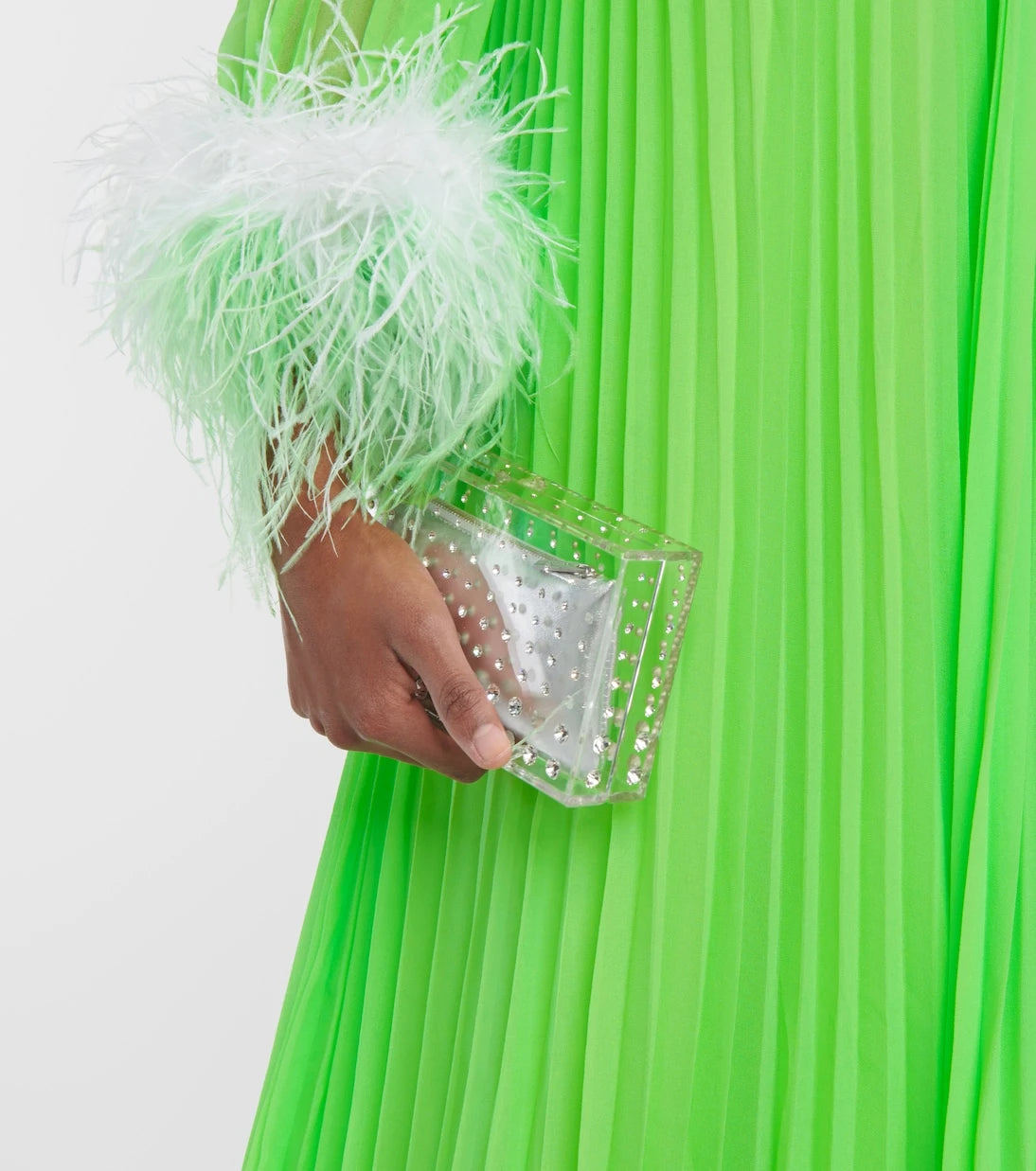 Self-Portrait - Pleated feather-trimmed chiffon gown