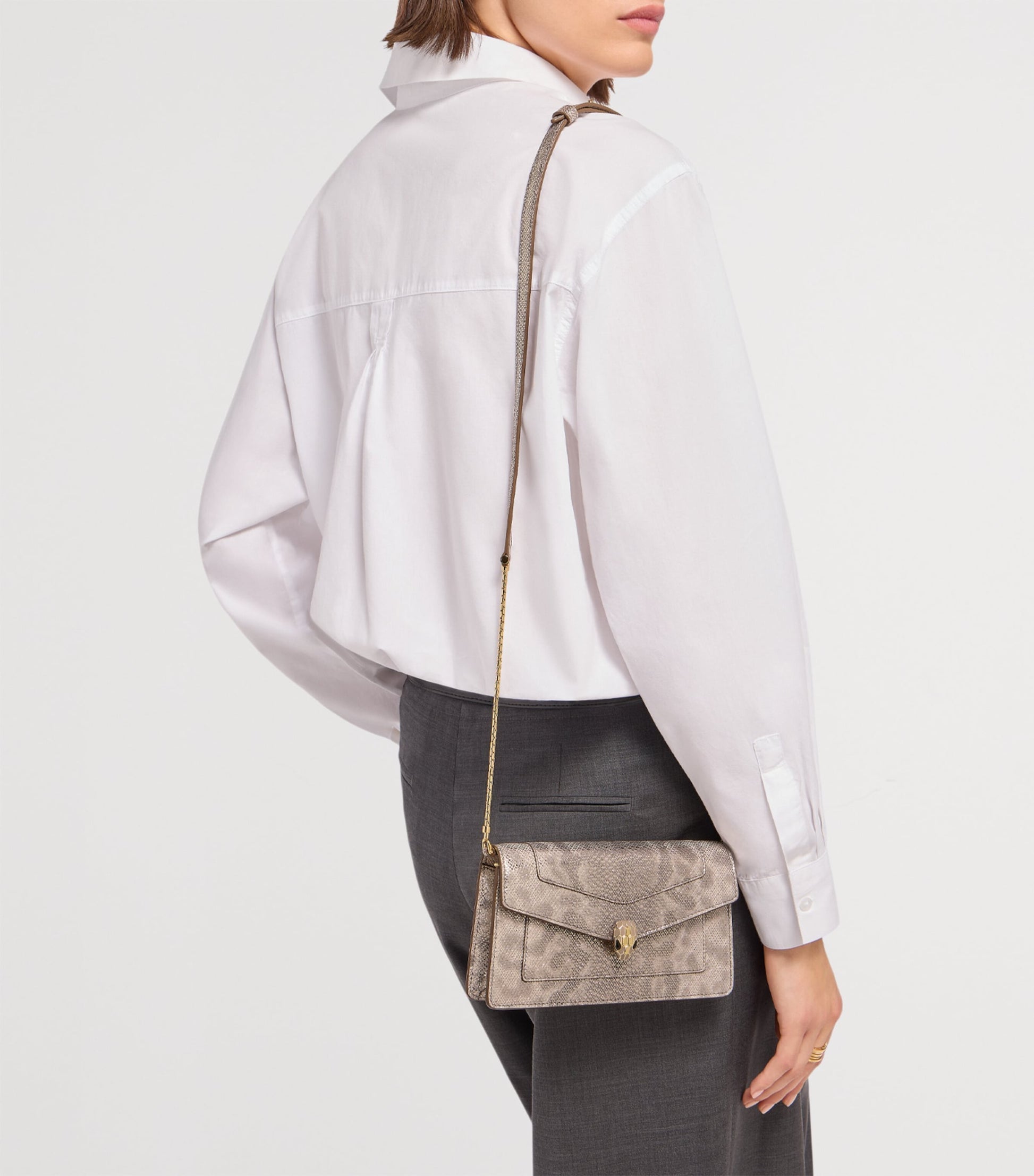 Beige Karung Leather Serpenti Forever Chain Pochette