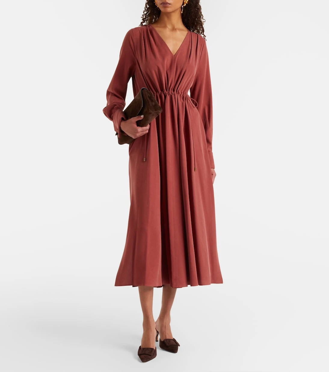 Max Mara - Full gathered silk canvas midi dress
