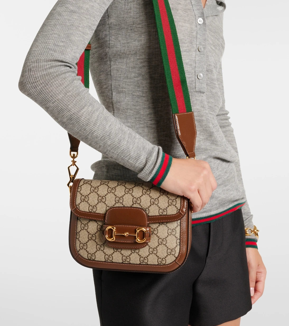 Gucci - حقيبة كتف صغيرة غوتشي هورسبيت 1955 بتفاصيل جلدية
