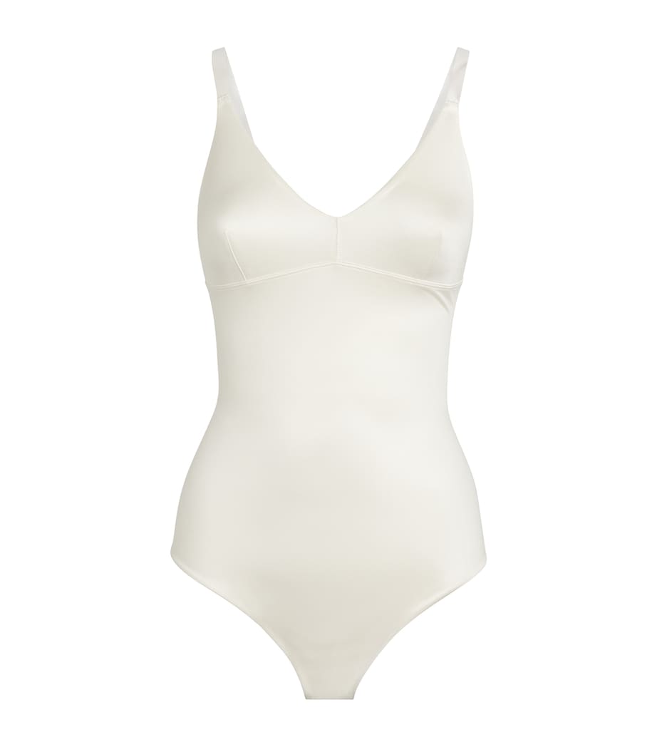 SPANX White Shaping Satin Thong Bodysuit - Light Control