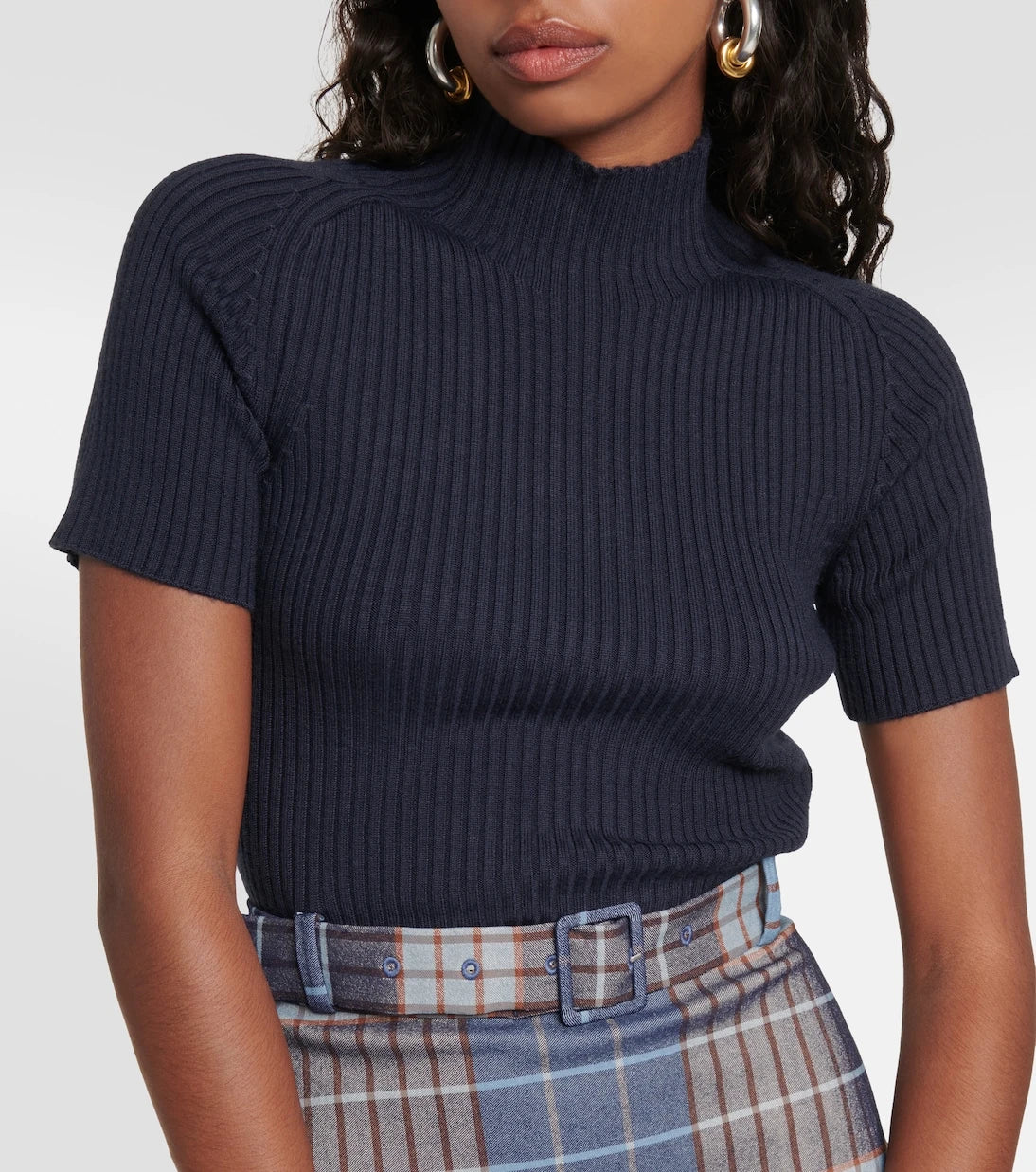 Staud - Patsy ribbed-knit checked minidress
