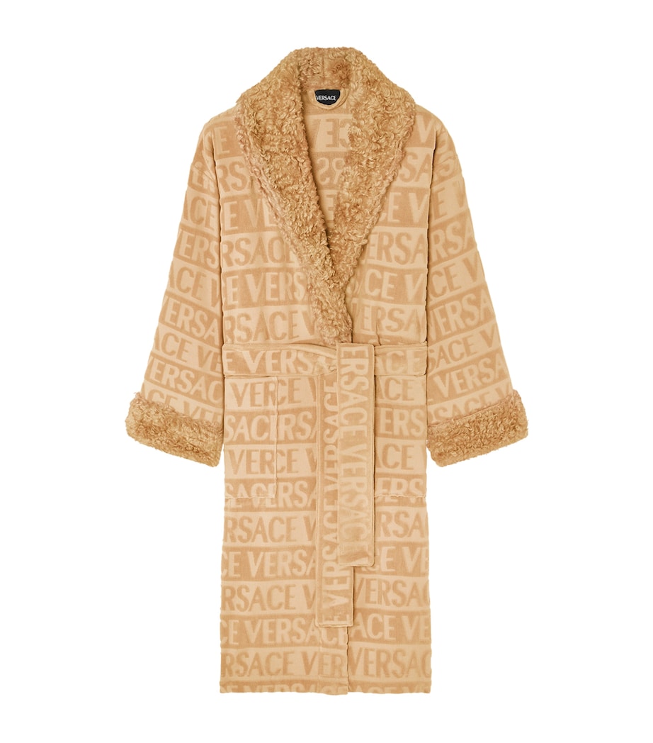 Faux Fur-Trim Monogram Dressing Gown