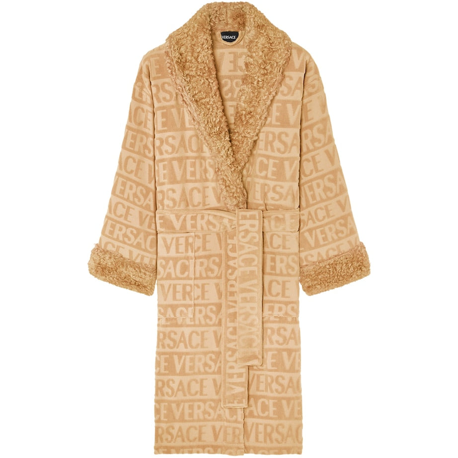 Faux Fur-Trim Monogram Dressing Gown