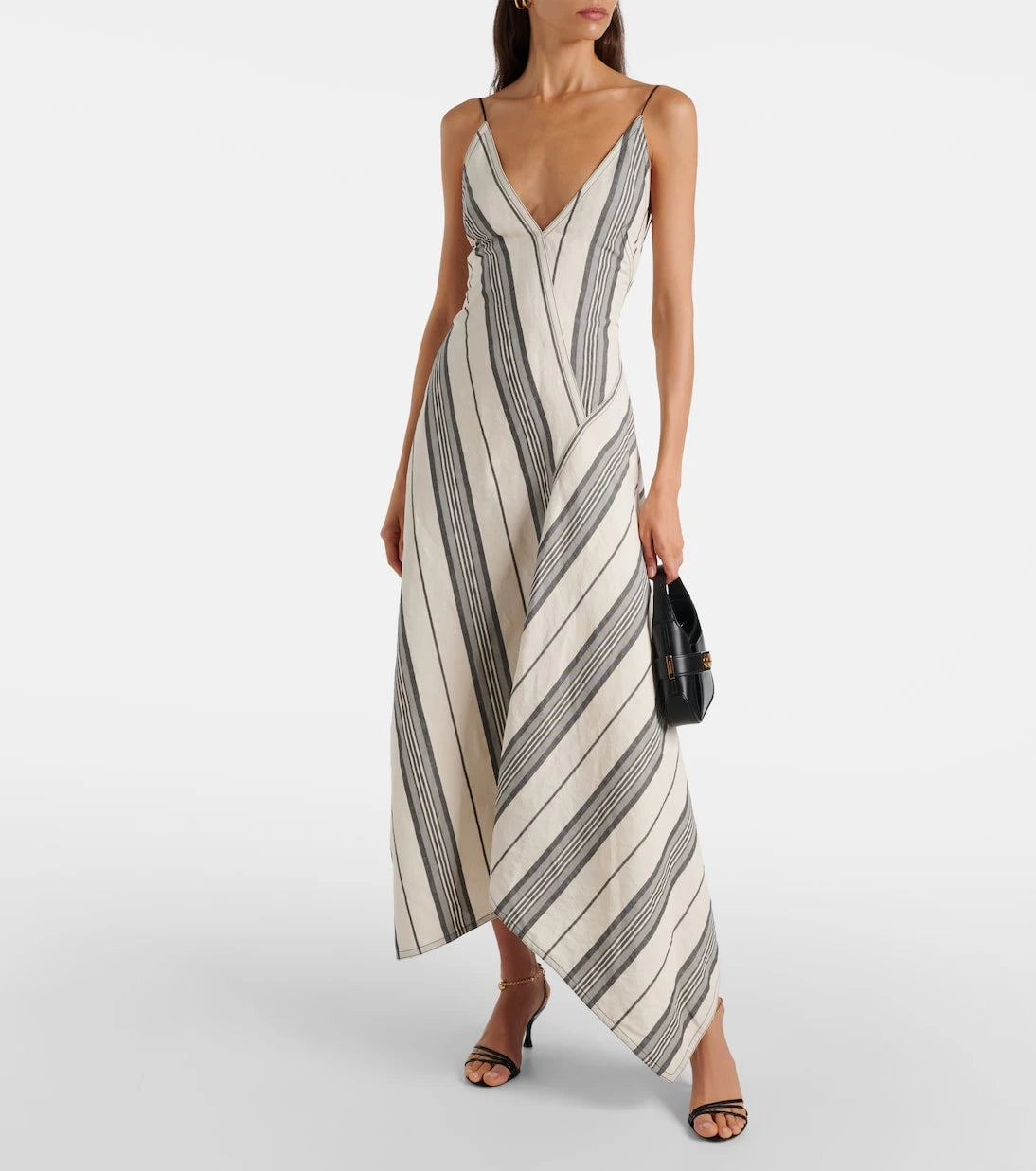 Ferragamo - Striped linen and cotton maxi dress