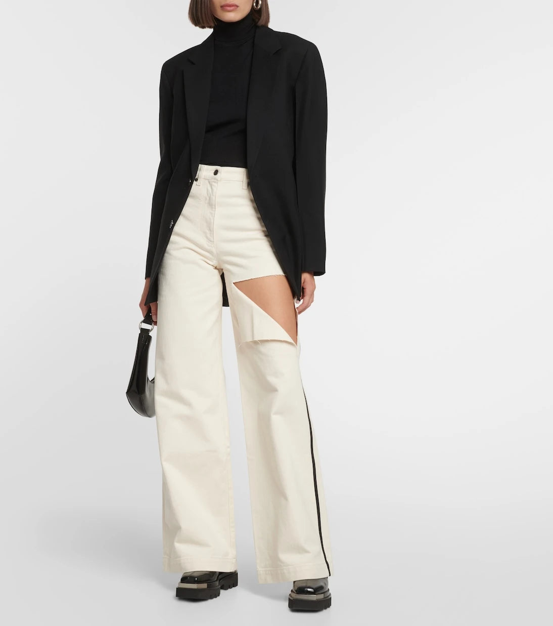 Peter Do - Distressed high-rise wide-leg jeans