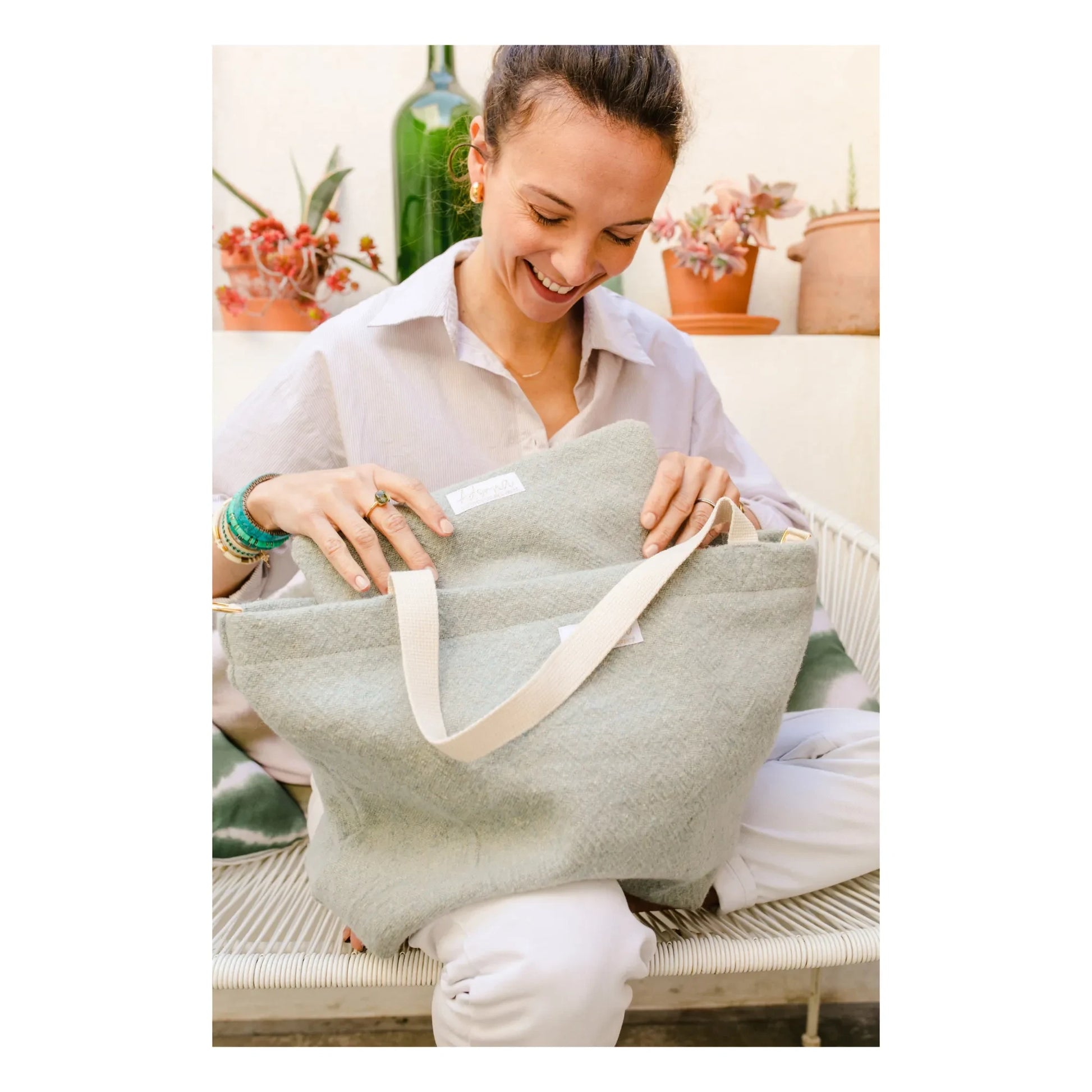 Adorna - Faustine Wool and Linen Clutch Bag | Mottled blue