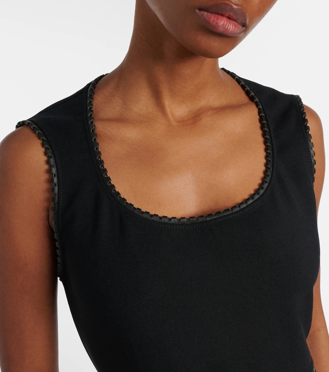 Alaïa - Leather-trimmed wool midi dress