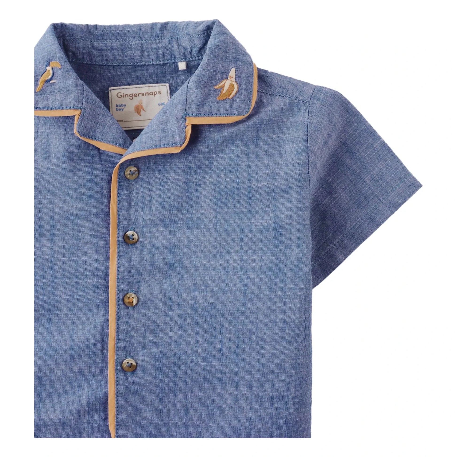 Gingersnaps - Steven Embroidered Banana Chambray Shirt | Blue