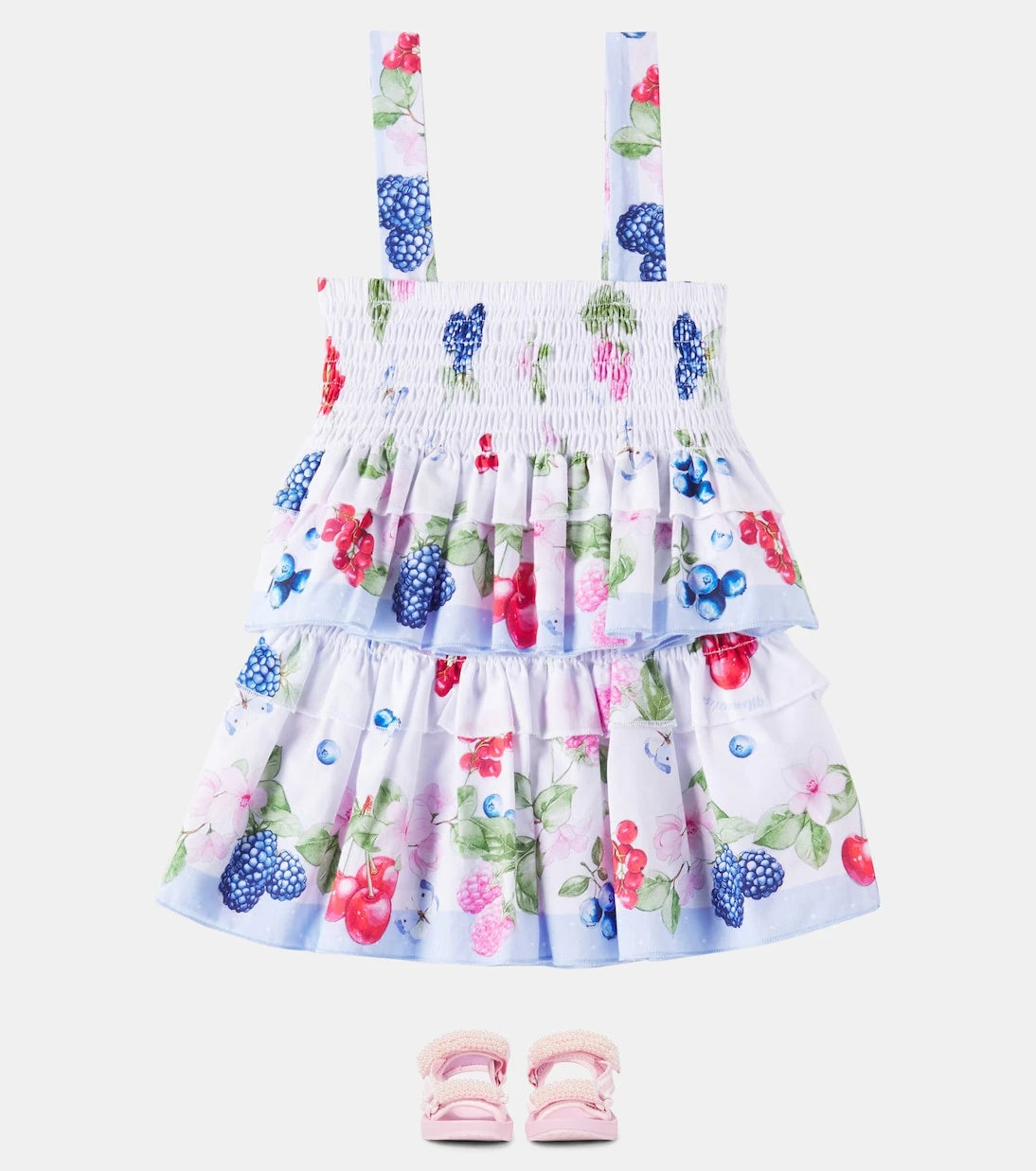 Monnalisa - Floral ruffled cotton top and skirt set