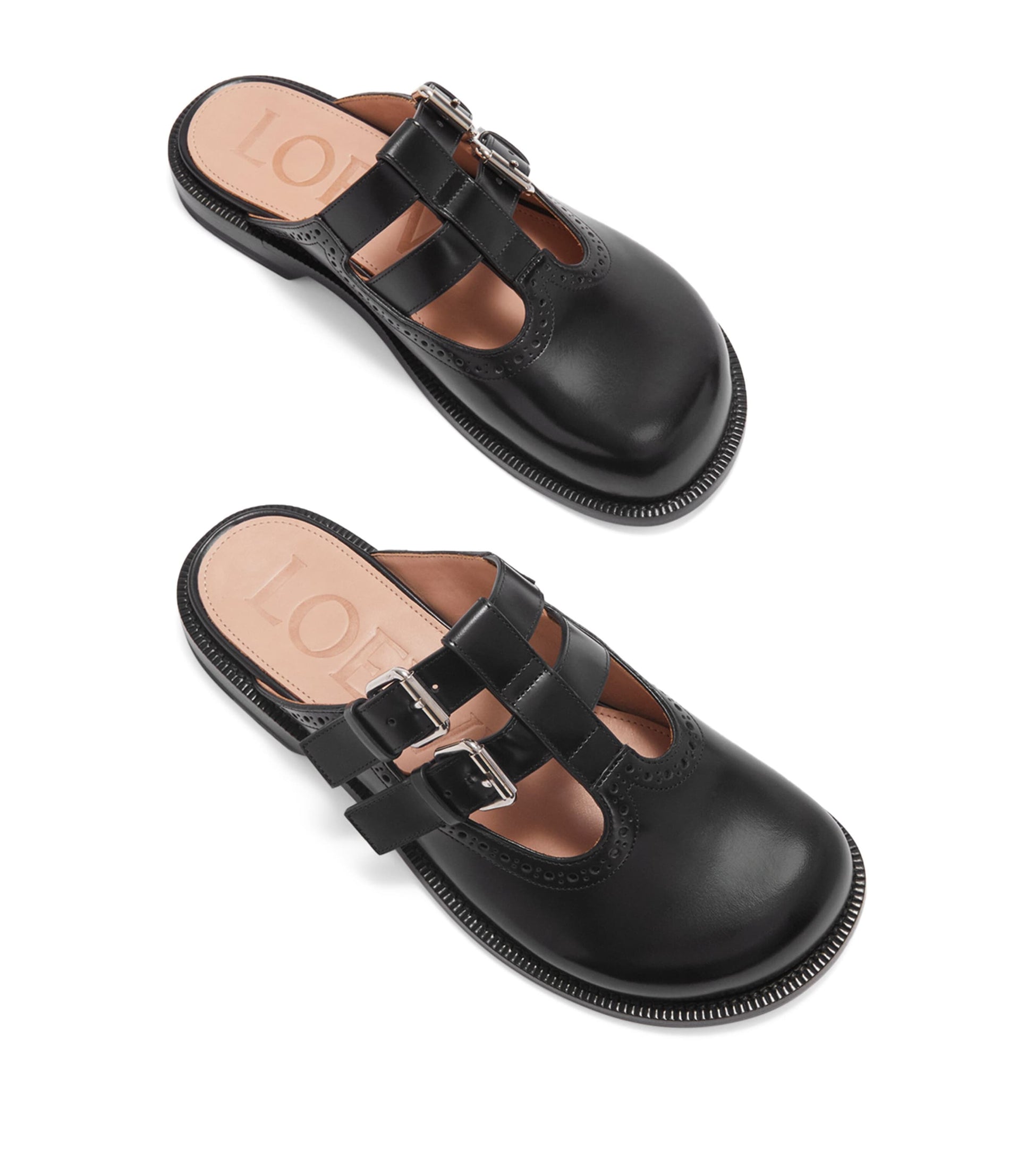 LOEWE Black Leather Campo Mary Jane Mules