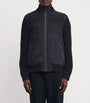 Navy Suede-Wool Bomber Jacket