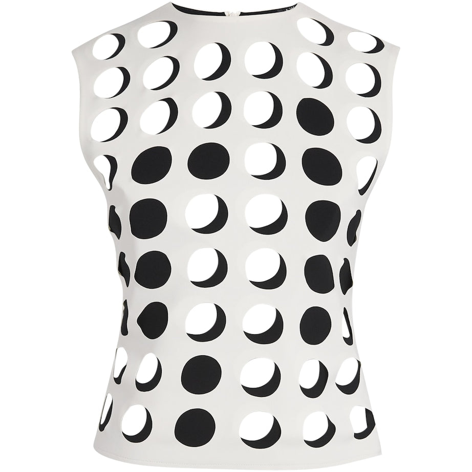 Layered Holes Sleeveless Top WHITE/BLACK