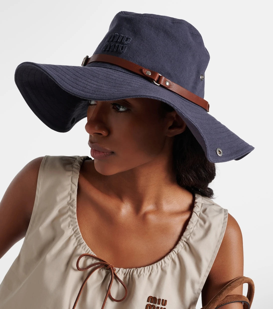 Miu Miu - Leather-trimmed cotton cowboy hat