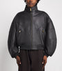 Willy Chavarria Black Leather Ruff Rider Bomber Jacket