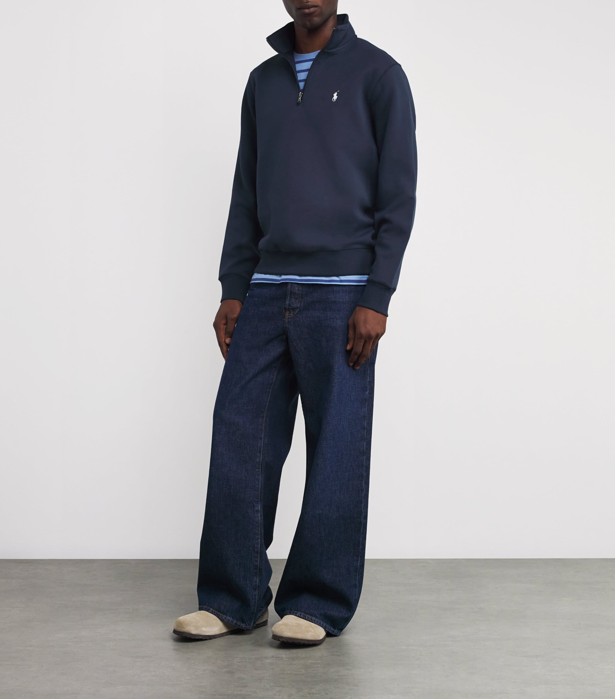 Cotton-Blend Quarter-Zip Sweatshirt BLUE