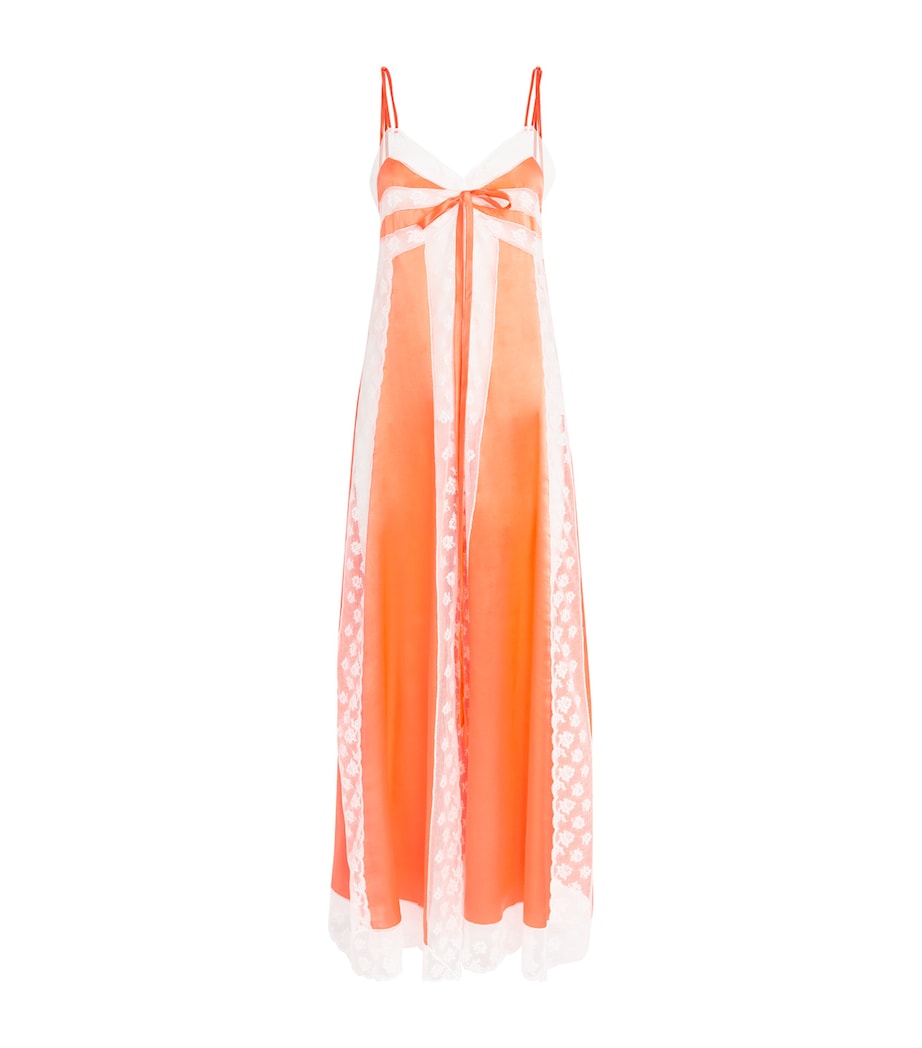 Loretta Caponi Orange Silk Lace-Detail Nightdress