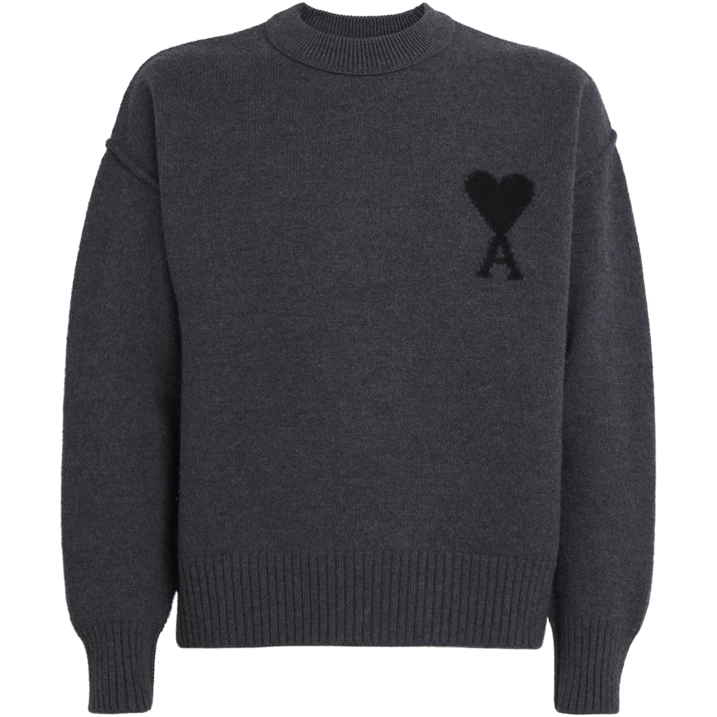 AMI Paris Black Wool Logo Sweater