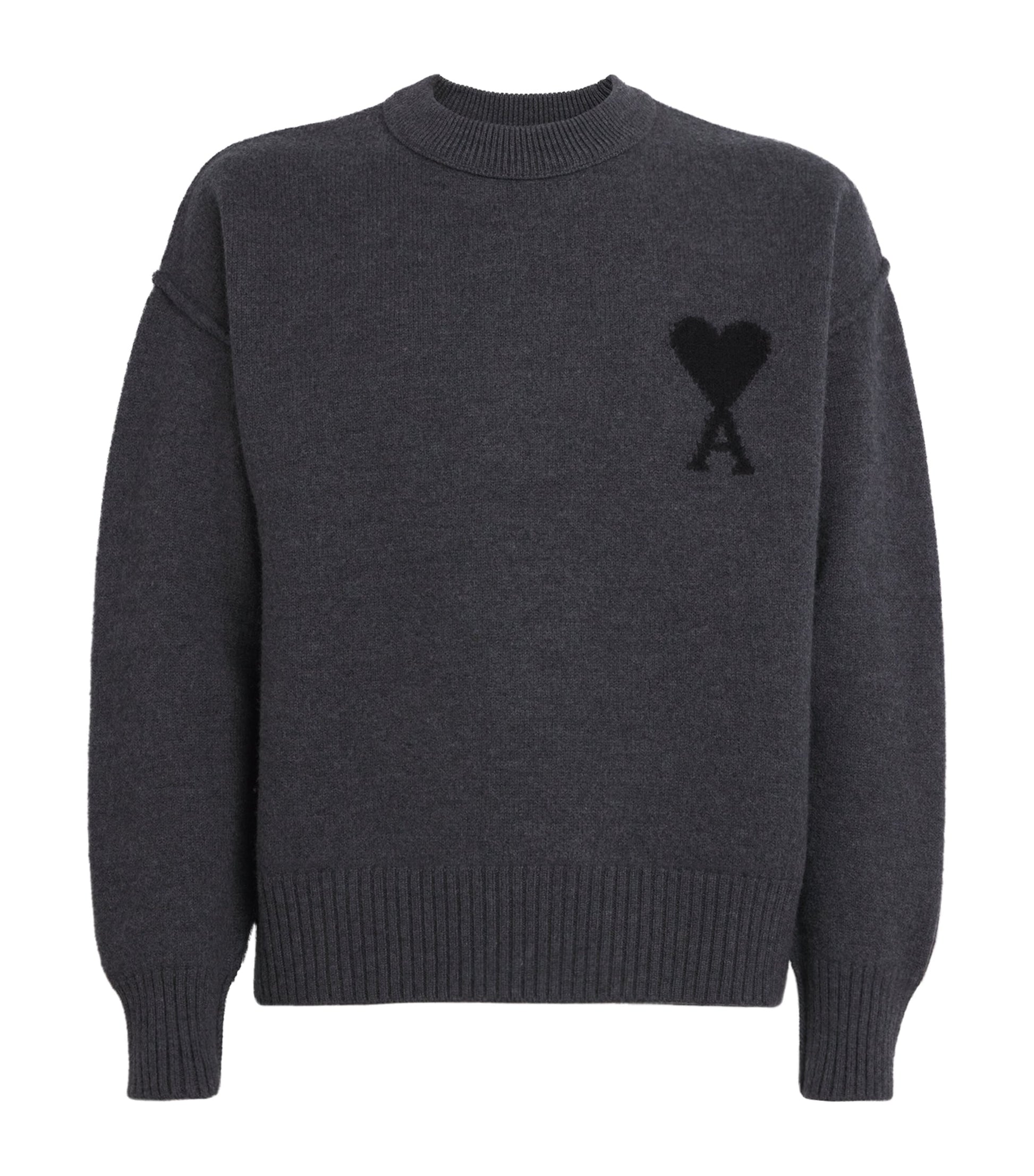 AMI Paris Black Wool Logo Sweater