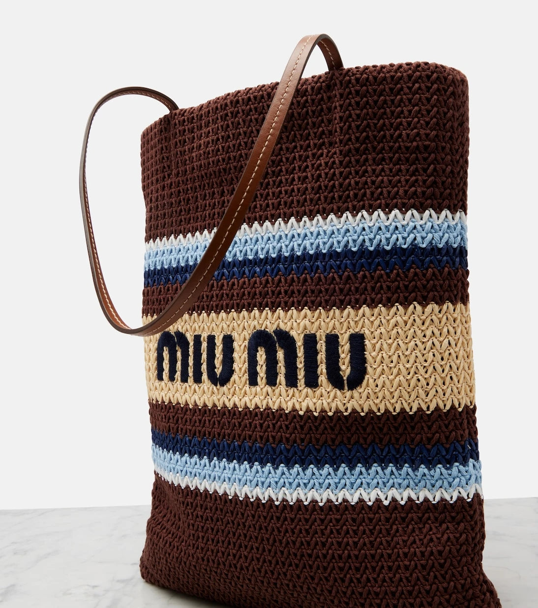 Miu Miu - Striped raffia-effect shopper
