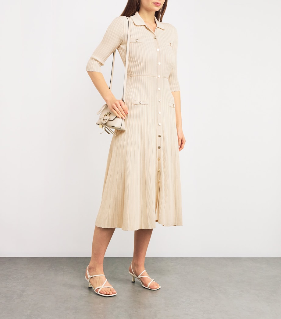 Maje Neutral Sequinned Ribbed Midi Dress